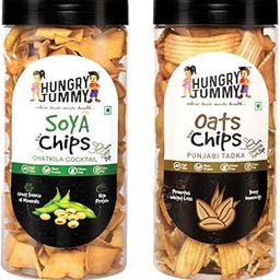HUNGRY TUMMY Soya Chips and Oats Chips Combo Pack, Chatkila Cocktail & Punjabi Tadka Flavours, High Protein Gluten-Free Snacks, 150g Each, 2 Packs-image-90