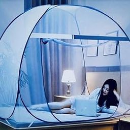 Mosquito Net for Double Bed Mosquito Net | King Size Foldable Machardani | Polyester 30GSM Strong Net | PVC Coated Corrosion Resistant Steel Wire (Full Blue)-image-49