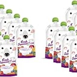 SNOWIE SOFT 20PCS Reusable Baby Food Squeezable Pouch for Milk Juices Portable Bottom Double Sealing Strip Design Leak Proof Food Grade Storage Easy to Refill and Clean 200Ml Purple-32