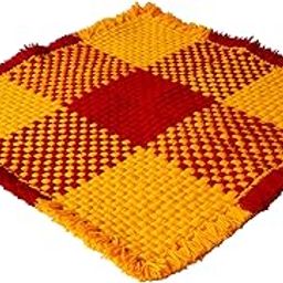 CRM TRADERS Woolen Puja Aasan Mat for Prayers - Handmade Decorative Pooja Mat 21 x 22 inch (Plus Yellow_Red)-18