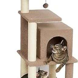 AmazonBasics Cat Tree Natural Sisal RopeThree Floor Tower Furry Hanging Ball, Light Beige with White Rope (L)-image-34