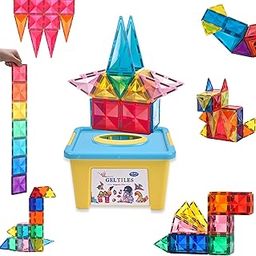 GELTILES - 50 pcs Set of Magnetic Building Tiles, Magna Constructing and Creative Learning Educational Next Generation Multicolor STEM Toy for Kids 3+ Boys and Girls with Storage Box-8