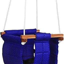 Ashish Swing for Baby and Kids - Indoor/Outdoor Jhula, Cradle for 8-36 Months, Height 114" Length 8.5"Cm, Cotton and Wood Material (Blue)-image-54