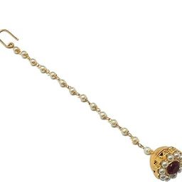 Traditional Borla Matha Patti Made with Fine Brass & Decorated with Amercian Diamond & Pearl Chain-image-7