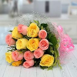 EG2i Fresh 15 Pink & Yellow Roses Bouquet with Green Fillers | Fresh Flowers | Real Bunch for Birthday, Valentine’s Day, Friendship, Loved Ones & Anniversary | Elegant Gift Wrap | Same-Day Delivery-image-80