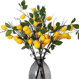 SATYAM KRAFT 3 Pcs Artificial Lemon Stick | Flowers for Vases | Hibiscus Glabra Fake Plant | Flowers for Vases |Decoration Items for Home Decor, Room, Office, Living Room (Without Pot) (Fabric)-19