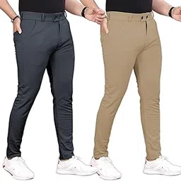 gibbonte Men's Slim Fit Formal Trousers | Mid-Rise Solid Bottoms with Button Closure | Stylish Office Pants (Pack of 2)-picture-47