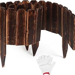 Garden Wooden Fence Anti-Corrosive Outdoor Landscape Edging Flexible Decorative Border with a Pair of Gloves for Garden Yard Flower Tree Fence - 7.9'' H x 47'' L-image-55