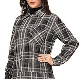 Tweed Women Winter Shacket Stylish Standard Length Coat Plaid Jacket Shirt-image-93