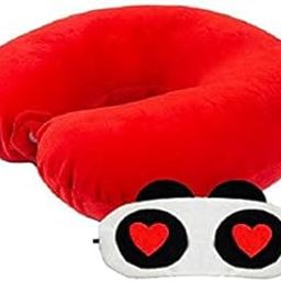 Juzzii Velvet Neck Pillow Eye Mask - Combo Airline Pillow Sleeping Pillow with Sleeping Eye Mask Travel Eye Mask Great for Long Road Trips and Flights - Red Neck and Mask No-39-image-51