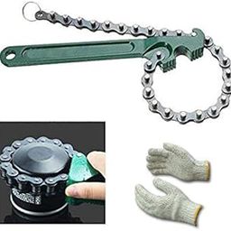 Inditrust Round 9 inch Multi-Purpose Motorcycle Car Engine Oil Filter Wrench Chain Single Sided Adjustable Wrench with GLOVES-23