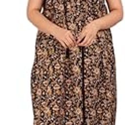 Women's Pure Cotton Printed Maxi Nightdress – Round Neck, Half Sleeves, Regular Fit Long Night Gown for Ladies-image-85