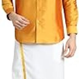 Men Yellow Gold Toned Solid Full Sleeves Shirt-image-8