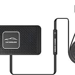 15W QI Wireless Car Charger Pad – Anti-Skid Silicone Fast Charging Mat with 30cm Cable | Customizable Fit for Dashboard & Storage | Works with All Phones & Earbuds | TATA, Mahindra, BMW, Mercedes-8