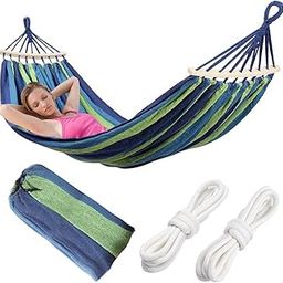 COSKIRA Camping Hammock, Portable Swing Bed Thickened Durable Stripe Canva with Anti Roll Beam Tree Straps Bag for Camping Beach Leisure Garden Backyard Travel-image-21