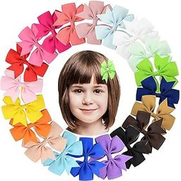PALAY 20 Pieces Hair Bows For Kids Girls 3 Inch Grosgrain Ribbon Hair Bows Alligator Clips For Baby Girls, Hair Accessories, Multi-image-34