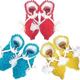 KIDSKA® NewBorn Baby Woollen Socks/Hand Made Woolen Booties/Booties for NewBorn (Multicolor,0 to 6 Month) Set of 3 Pairs-image-26