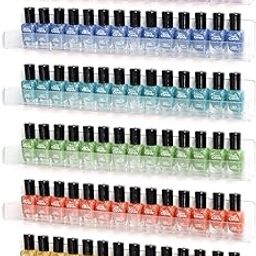 BTremary Clear Acrylic Nail Polish Holder Organizer Storage Racks For Wall 6 Pack Hanging Nail Polish Rack Shelf Floating Wall Mount Hold up to 96 Bottles-image-9