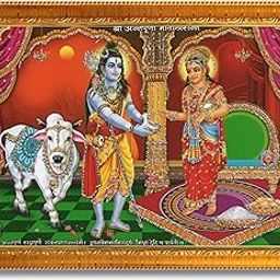 CRAFT QUEST Shiva & Maa Annapurna devi sitting on throne photo frame with Acrylic Glass for Kitchen Worship (8 X 6 Inches, Golden)-picture-29