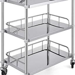 INDIAN DECOR 55746 Hospital/Clinic Trolley On Wheels 3 Tier Stainless Steel Beauty Salon Rolling Trolley, Hospital/Dental Clinic Medical Equipment Cart, Universal Brake Wheel - Chrome-image-2