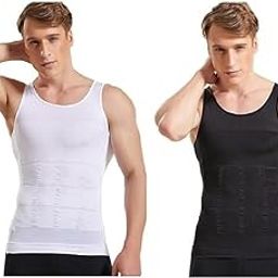 Men Tummy Control Undershirt Abs Abdomen Slim Stretchable Vest Compression Tank Top | Slimming Body Shaper Vest for Gym (Size XL) (Black and White) (Pack of 2)-image-43