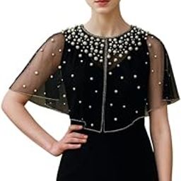 Women's Beaded Net Poncho Cape Black Pearl Capelet | Pair It Beautifully with Sarees, Suits or Blouses or Western Styles-35