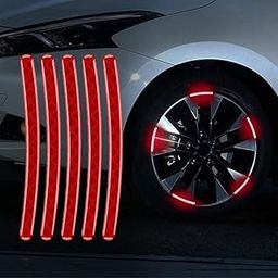 SAM (Red) (20PCS) Night Reflective Car Bike & Bicycle Rim Reflectors, Safety Warning Stripe Decals Stickers Decoration Compatible with Hyundai i10-20