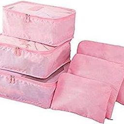 6pcs Packing Cubes Portable Travel Storage Bag Organiser Luggage Suitcase Compression Pouches Luggage Organiser Laundry Bag - TRLDBAGPK-1, Pink, M-26
