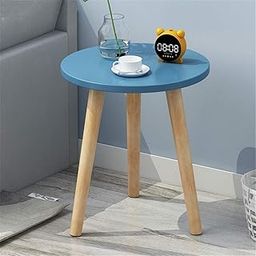 Dime Arts Shoppee Round Side Table, Nightstand Coffee End Table for Living Room, Bedroom, Small Spaces, Easy Assembly Modern Home Decor Bedside Table with Natural Wood Legs (Blue)-12