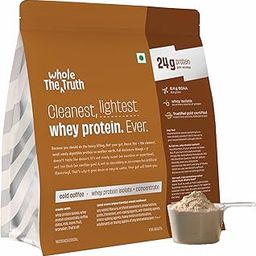 The Whole Truth Whey Protein Isolate+Concentrate | Cold Coffee 1 kg (2.2 lbs) | 24g Protein per scoop | 6.4g BCAA | 100% Authentic Whey & No Adulteration | Clean, Light & Easy to Digest | Vegetarian-1