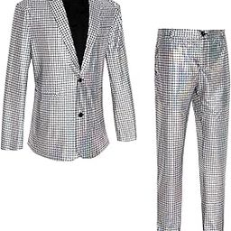 Retro 70s Outfits for Men Disco Dress Costume 2 Piece Set Metallic Glitter Jacket Blazer and Pants JXZ099-image-34