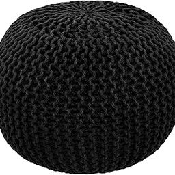 Black : Cotton Craft - Hand Knitted Cable Style Dori Pouf - Black - Floor Ottoman - 100% Cotton Braid Cord - Handmade & Hand Stitched - Truly one of a Kind Seating - 20 Dia x 14 High-image-0
