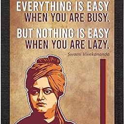 eCraftIndia "Everything is Easy When You are Busy, But Nothing is Easy When You are Lazy Swami Vivekananda Motivational Quote Painting Digital Printed Wall Art for Living Room, Study Room, Home Decor-12