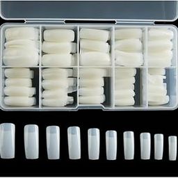 Half Cover Acrylic False Nail Tips, 500PCS Fake Nail Shape Artificial False Nails Tips 10 Sizes with Case for Nail Art Salons (Natural)-12