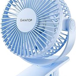 Gaiatop Portable Clip on Fan Battery Operated, Small Powerful 3 Speed Quiet 360° Rotate, USB Rechargeable Mini Personal Cooling Fan for Desk Table Home Office Stroller Camping Women Gifts Light Blue-27
