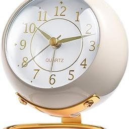 Dotcom Tetino Alloy Steel Analog Alarm Clocks,Retro Backlight Cute Simple Design Small Desk Clock Night Light,Silent Non-Ticking,Battery Powered (White)-10 Cm-16