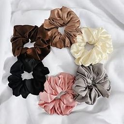 Elina Satin Scrunchies Set for Girls, Women Anti-Hair-Breakage, Silk Hair Ties Set Elastic Rubber, Best Gift For Mom, Sister, Friends (Pack of 6)(Neutral Shade Multi Colors)-image-30