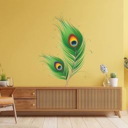 Techgifti Feather Peacock Wall Sticker for Living Room, Bedroom, Kids Room,Pooja Room Wall Sticker (Multicolor,Size - 48cm X 55cm)-image-22