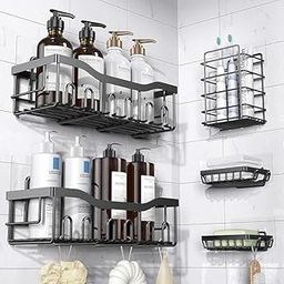 NARIYA 5 in 1 Self Adhesive Organizer Combo/Metal Racks and Shelves for Wall/Stand for Bathroom Without Drill/Soap Holder with Tooth Brush Holder/Bathroom Accessories(Black)-25