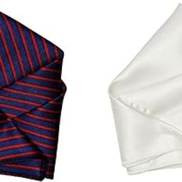 Men’s Pocket Square Set – Navy Blue with Red Stripes & Classic White Satin Handkerchief – Formal Suit Accessory Combo-32