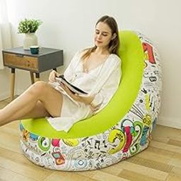 Whitecloud TRANSFORMING HOMES Polyvinyl Chloride Inflatable Air Chair With Footrest Stool Furniture (A 82003, 116X98X83Cm, Lime)-28