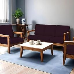 HOTKEI Wine (Pack of 10) 200 GSM Fabric Wooden Sofa Seat Cover Elastic Stretchable Cushion Seat Slip Cover Protector for Wooden Sofa Set 5 Seater Antislip Full Covers for Living Room-image-10