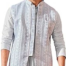 vastramay Men's - Nehru Jacket, Silk Blend Jacquard Nehru Jacket for Men, Traditional Indian Festive & Ethnic Wear | Perfect for Navratri-picture-4