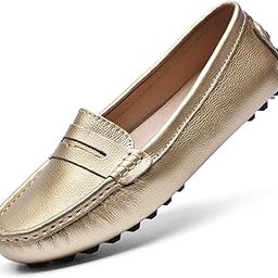 Women's Genuine Leather Penny Loafers Classic Driving Moccasins Casual Slip On Comfort Women Loafer Shoes, Gold, 6-image-23
