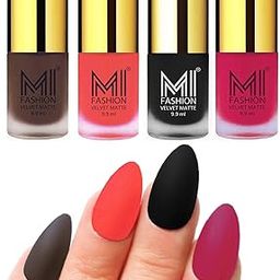 MI FASHION Velvet Matte Pigmented 9.9ml Each Nail Paint Combo Stay-Smooth Nails Coffee, Neon Orange, Black, Pink (Pack Of-4)-image-18