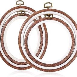 Homeng Embroidery Stitch Hoop Imitated Wood Circle and Oval Set Display Frame for Art Craft Sewing - Brown, 4 Pcs-24