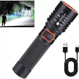 LED Tactical Flashlight, Black and Orange, Zoomable Focus, Compact Design (05)-38