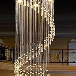 Sanleen Enterprises Home Decor Modern Crystal Chandelier Spectacular LED Spiral Lighting Fixture (8feet Newsprint,Metal) for Bedroom, Dining Room, Drawing Room-image-21