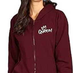 Queen Pocket Printed Women's Cotton Hooded Hoodies Sweatshirt with Zip Jacket Ladies Hoodie for Winter Sweatshirts for Women Winter wear Full Zipper Hoodies with 2 Kangaroo Pocket-image-67