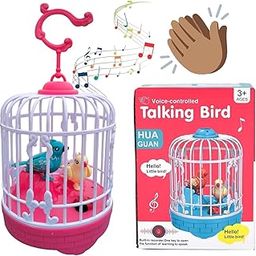MOKRUSH Talking Bird Toy for Kids | Interactive Toy & Repeat What You Said | Singing & Chirping in The Birdcage | Gifts for Babies, Kids & Children (Orange) (Pink)-3